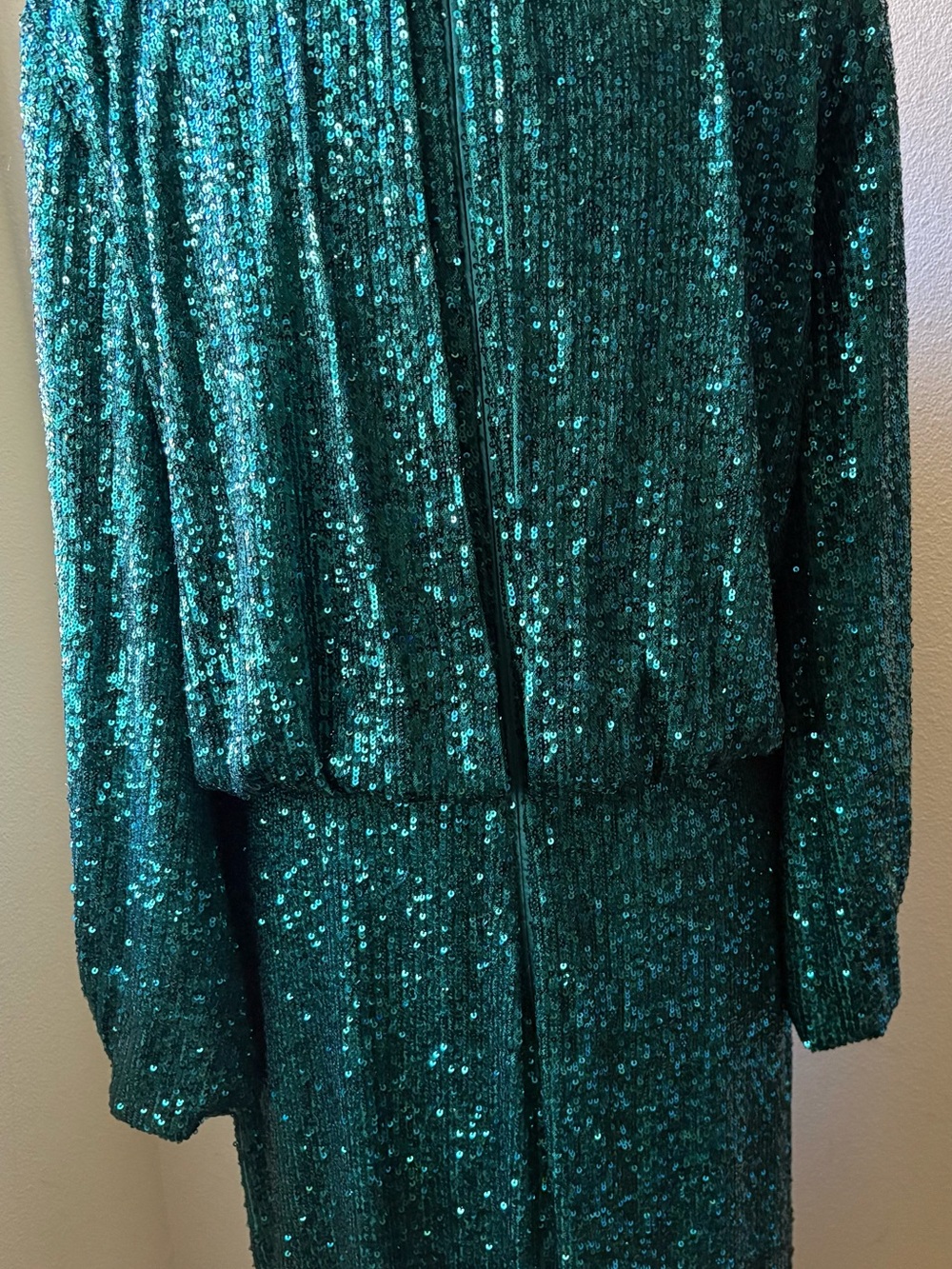 Vince Camuto Emerald Green Sequined Balloon Sleeve Sheath Dress Size 12 VCI 3204 - Picture 5 of 16